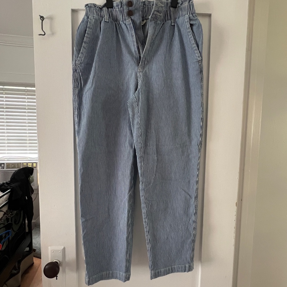 Blue and White Straight Leg Blue Striped Jeans